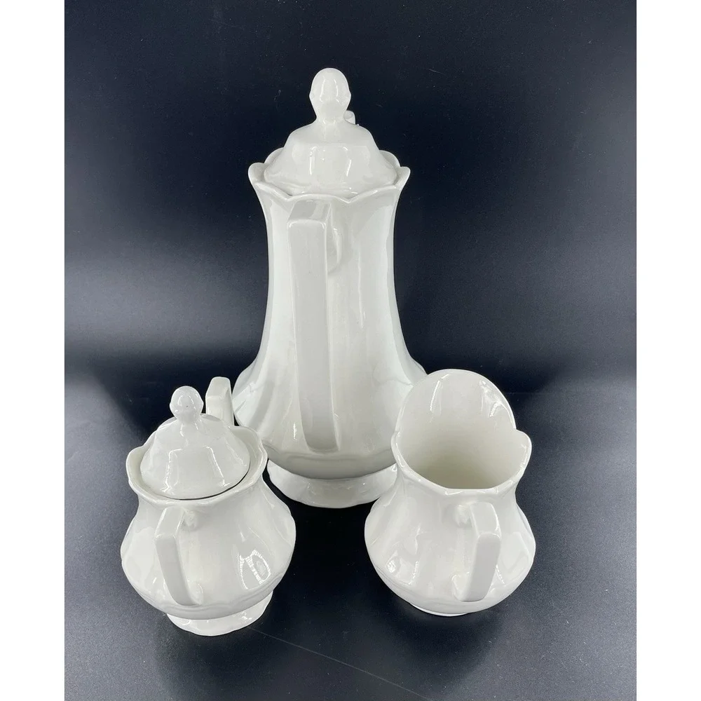 5 Meakin Heirloom Ironstone Teapot Coffee Pot Creamer Sugar Royal Staffordshire - Picture 2 of 15
